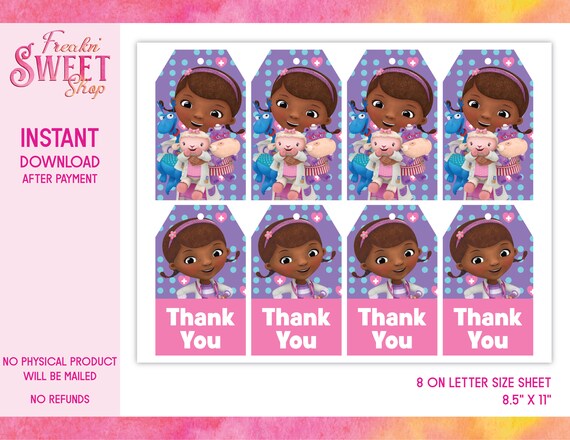 Doc Mcstuffins Thank You Tags PDF File - Etsy