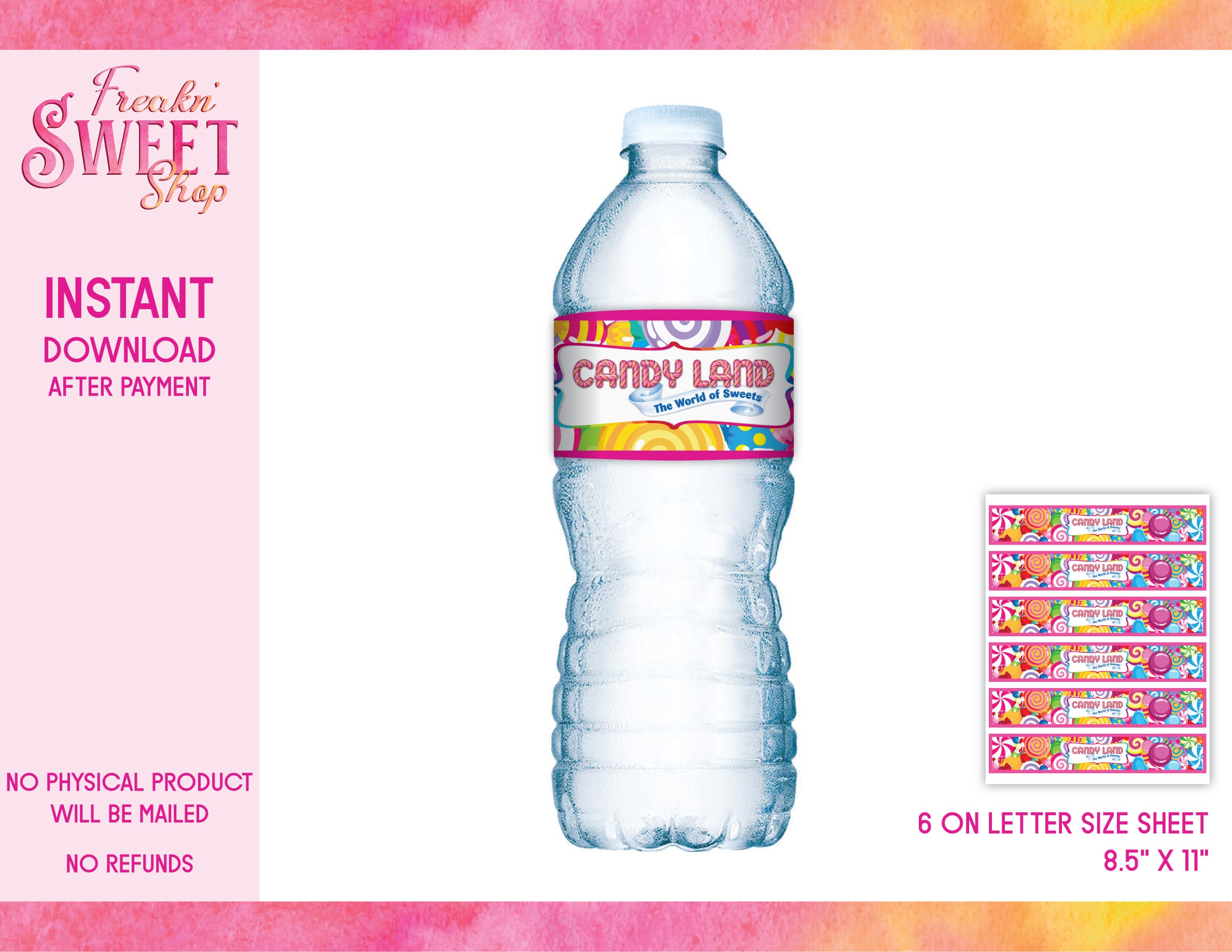 20ct AmandaCreation Land of Sweets Waterbottle Labels