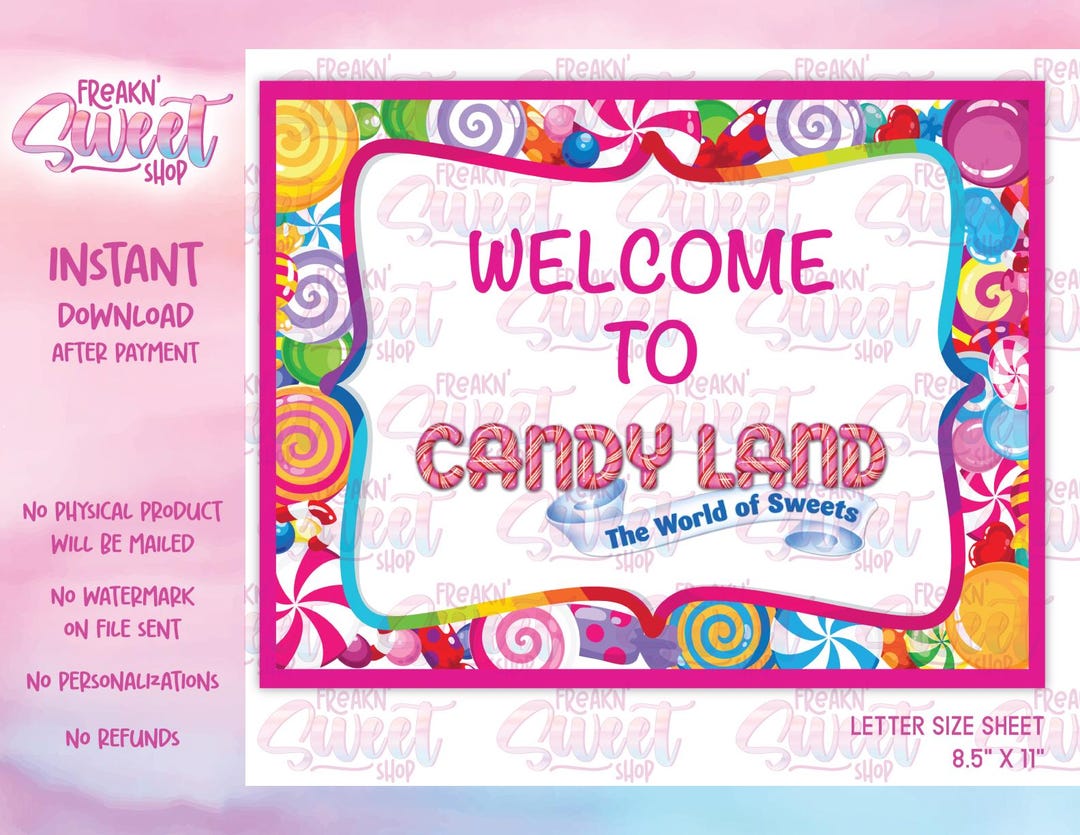 hakkacandylandページ Candy Land Welcome Sign PDF File - Etsy