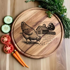 Fichier poule et ferme gravure laser svg , fichier gravure laser nature svg , prêt à l'emploi png , planche à découper svg