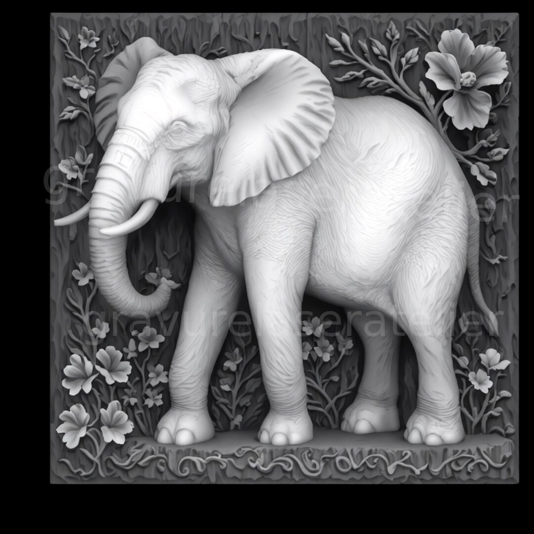 Elephant Png File, Ready-to-use File for Laser Engraving, Depth Map ...