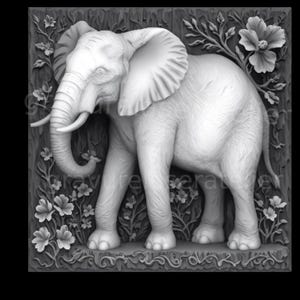 Fichier éléphant png , fichier prêt à l'emploi pour la gravure laser , carte de profondeur , gravure avec du relief 3D