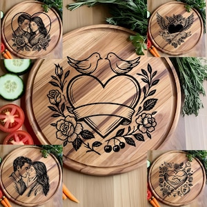 Saint valentin SVG pour planche à découper -fichier gravure laser pour plateau de service svg -mariage-lot svg fichier saint valentin