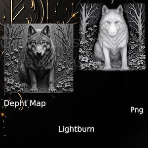 Fichier gravure loup en relief , fichier en effet de profondeur , lightburn, xtool , jarvis