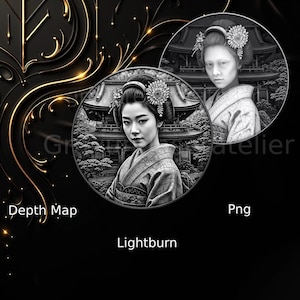 Femme japonaise geisha Png , gravure laser sur ardoise , fichier du routeur CNC, Gravure laser c02 diode , art mural artistique