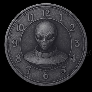 Lot fichier horloge mural alien 3D , gravure illusion 3D , création horloge découpe CNC, glowforge,xtool,lightburn