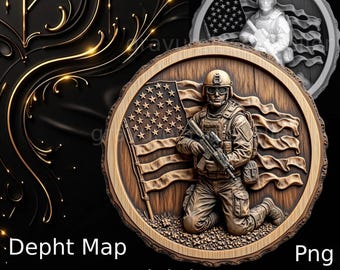 Archivo de mapa de profundidad, grabado láser militar, arte mural con grabado láser, ilusión 3D, grabado en relieve