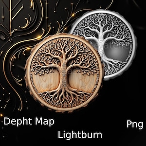 Fichier arbre de vie , gravure laser relief , effet de profondeur , gravure laser en 3D, niveau de gris, yggdrasil