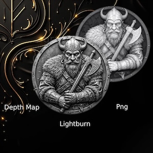 Fichier gaufrage 3D png, gravure laser avec carte de profondeur , viking dans une pièce en laiton
