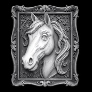 Fichier gravure laser 3D , cheval dans un cadre ,tête en relief