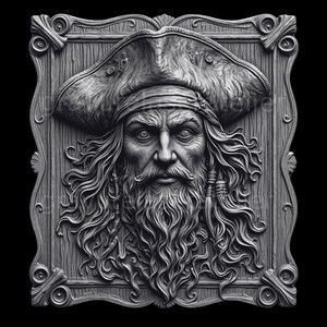 Fichier cadre tête de pirate , prêt à l'emploi à graver , image avec du relief effet de profondeur