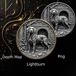 Dog in front of a doghouse file, fiber laser engraving design, laser cutting file, depth map