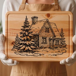 Fichier maison de noël , joyeux noël à graver , fichier prêt à l'emploi lightburn , gravure laser pour planche à découper