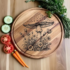 Mushroom engraving file Svg for cutting board, cheese board engraving svg, lightburn xtool