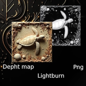 Fichier gravure laser tortue , image en relief , gravure en 3 dimensions , niveau de gris , carte de profondeur