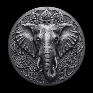 Fichier éléphant mandala gravure laser 3D , conception gravure laser en relief , gravure sur pièce en laiton , pièce EDC
