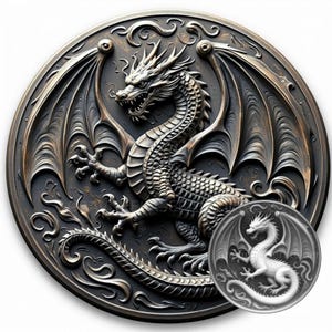 Fichier Gravure Laser Dragon en Relief sur Laiton - Design Carte Fantastique Décorative, Découpe et Gravure de Précision, illusion 3D,relief