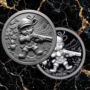 Fichier gravure laser illusion relief , gravure en 3D , carte de profondeur , pièce en laiton , enfant chasseur, gravure humour, chasse