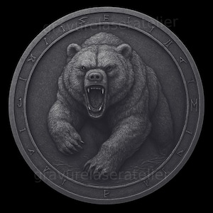 Fichier gravure laser ours agressive illusion 3D , gravure sur bois , pièce de monnaie gravé animal