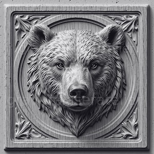 Fichier tête ours png [gravure sur bois ,ardoise] image en niveau de gris , gravure avec relief