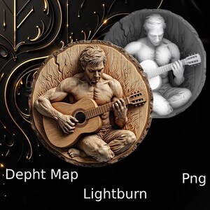 Fichier gravure laser 3D , gravure en relief , guitariste ,gravure sur bois , carte de profondeur