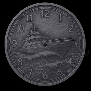 Horloge yacht 3D à graver , Fichier gravure laser relief , gravure sur bois , art mural création gravure , pièce en laiton