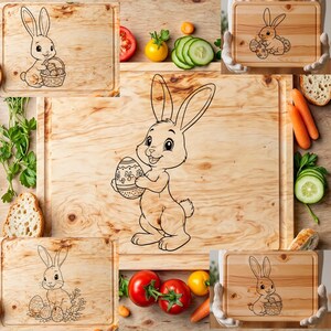 Paquet de fichier lapin de pâques svg , fichier gravure laser lapin de pâques , gravure sur planche à découper