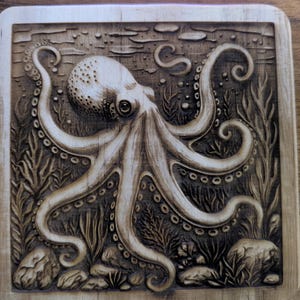 Fichier pieuvre png , gravure laser relief , effet de profondeur , fichier lightburn niveau de gris , gravure sur ardoise