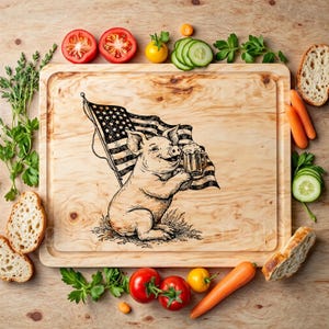Fichier cochon drôle svg pour gravure laser , prêt à l'emploi lightburn , cochon avec drapeau américain