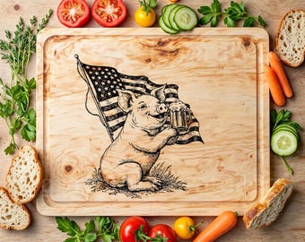 Funny pig svg file for laser engraving, ready to use lightburn, pig with american flag