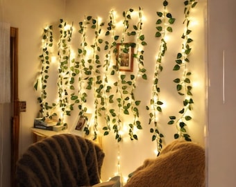 Grüne Blätter-Girlande LED Lichterkette - Faux Ivy Vine Decor für Zuhause & Hochzeiten