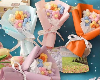 Handmade Mini Crochet Flower Bouquet – Colorful Artificial Flowers Gift for Teacher’s Day