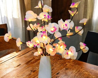 LED Butterfly Orchid Tree Light – White & Purple Battery-Powered Lamp for Romantic Home Decor