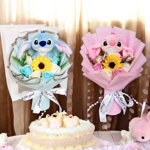 Lilo and Stitch Plüsch-Blumenstrauß - Süßes Gefülltes Rose Blumen Geschenk für Weihnachten, Valentinstag & Abschlussfeier