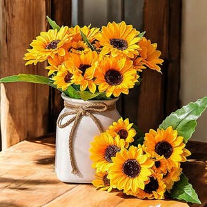 1 Bund künstliche Sonnenblumen - 7-Kopf-Fake-Blumenstrauß für Haus- und Hochzeitsdekor