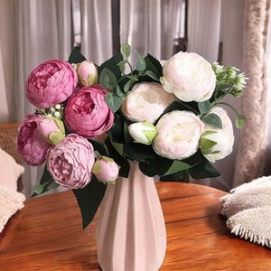 30 cm Rose Rosa Seiden-Pfingstrosen-Blumenstrauß - Kunstblumen für Hochzeit & Wohnkultur