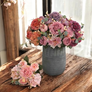 Artificial Hydrangea & Peony Bouquet – Silk Fake Flowers for Wedding and Home Decor