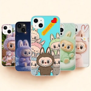 LABUBU PHONE CASE, Pop Mart Custom Name Phone Cases, iPhone 16 15 14 13 12 Pro Max 8 Plus X, Samsung Galaxy S25 S24 S23 S22 Ultra, Pixel 8
