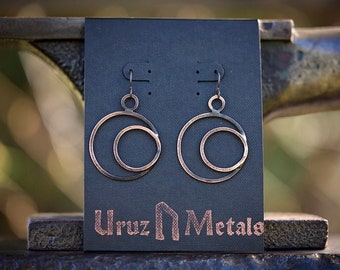Eclipse Earrings with Hammered Copper | hypoallergenic coppersmith metalwork | lunar solar eclipse | sun & moon | witchy pagan | Uruz Metals