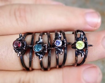 Real Snake Vertebra Copper Ring | Aquamarine - Citrine - Garnet - London Blue Topaz - Peridot - Tanzanite birthstone rings | by Uruz Metals