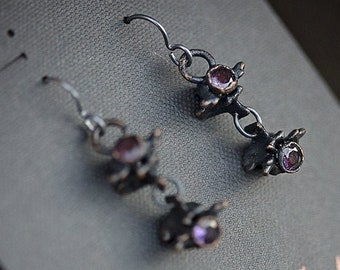 Real Snake Vertebra & Amethyst Earrings | serpent bone earring | skeleton goth witch | handmade hypoallergenic jewelry | OOAK by Uruz Metals