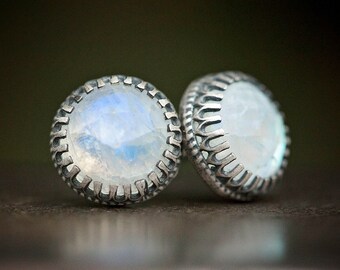 Moonstone + Antiqued Solid Sterling Silver Stud Earrings | Victorian handmade jewelry | June birthstone | Gemini Cancer zodiac | Uruz Metals