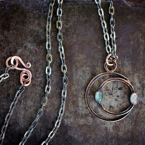 Copper Eclipse Necklace with with Labradorite Moonstone solar lunar moon eclipses hammered copper pendant OOAK handmade Uruz Metals image 1