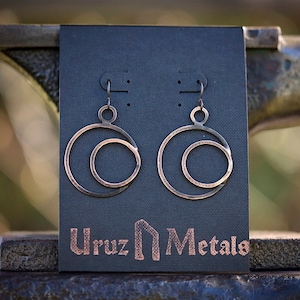 Eclipse Earrings with Hammered Copper | hypoallergenic coppersmith metalwork | lunar solar eclipse | sun & moon | witchy pagan | Uruz Metals