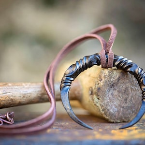 Witch&#39;s Lunar Crescent Necklace | mens Viking necklace | women Nordic pendant | crescent moon jewelry | forged steel | OOAK by Uruz Metals