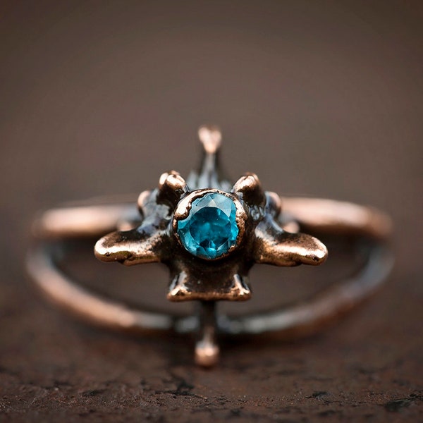 Real Snake Vertebra with London Blue Topaz + Copper Ring | December birthstone rings | Sagittarius Cancer | goth witch serpent | Uruz Metals