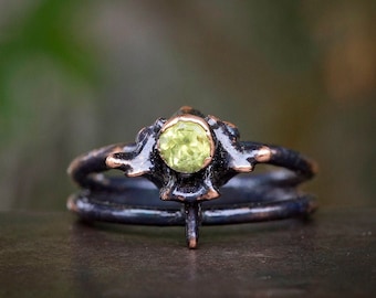 Real Snake Vertebra with Peridot + Copper Ring | August birthstone rings | Leo Virgo | witch serpent bone goth macabre jewelry | Uruz Metals