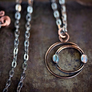 Copper Eclipse Necklace with with Labradorite Moonstone solar lunar moon eclipses hammered copper pendant OOAK handmade Uruz Metals image 7