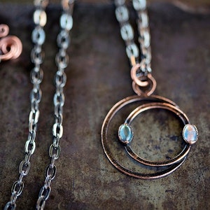 Copper Eclipse Necklace with with Labradorite Moonstone solar lunar moon eclipses hammered copper pendant OOAK handmade Uruz Metals image 8
