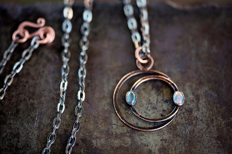 Copper Eclipse Necklace with with Labradorite Moonstone solar lunar moon eclipses hammered copper pendant OOAK handmade Uruz Metals image 8